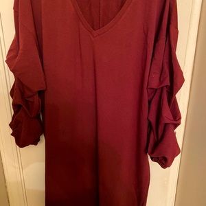 Burgundy v neck T-shirt dress